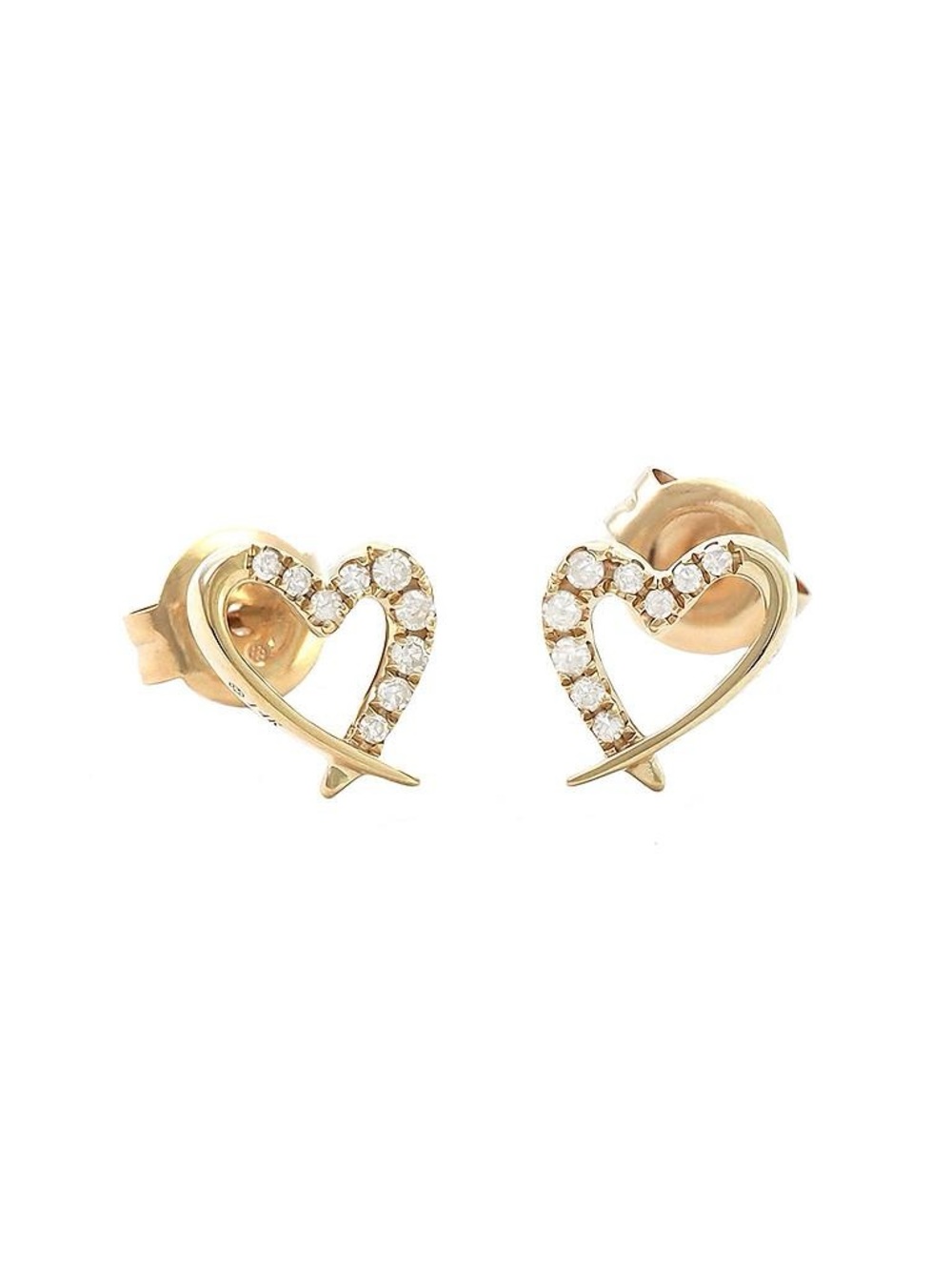 Solid Real Yellow Gold Single-Cut Diamond Heart Stud Earrings Pave 0.08 ctw